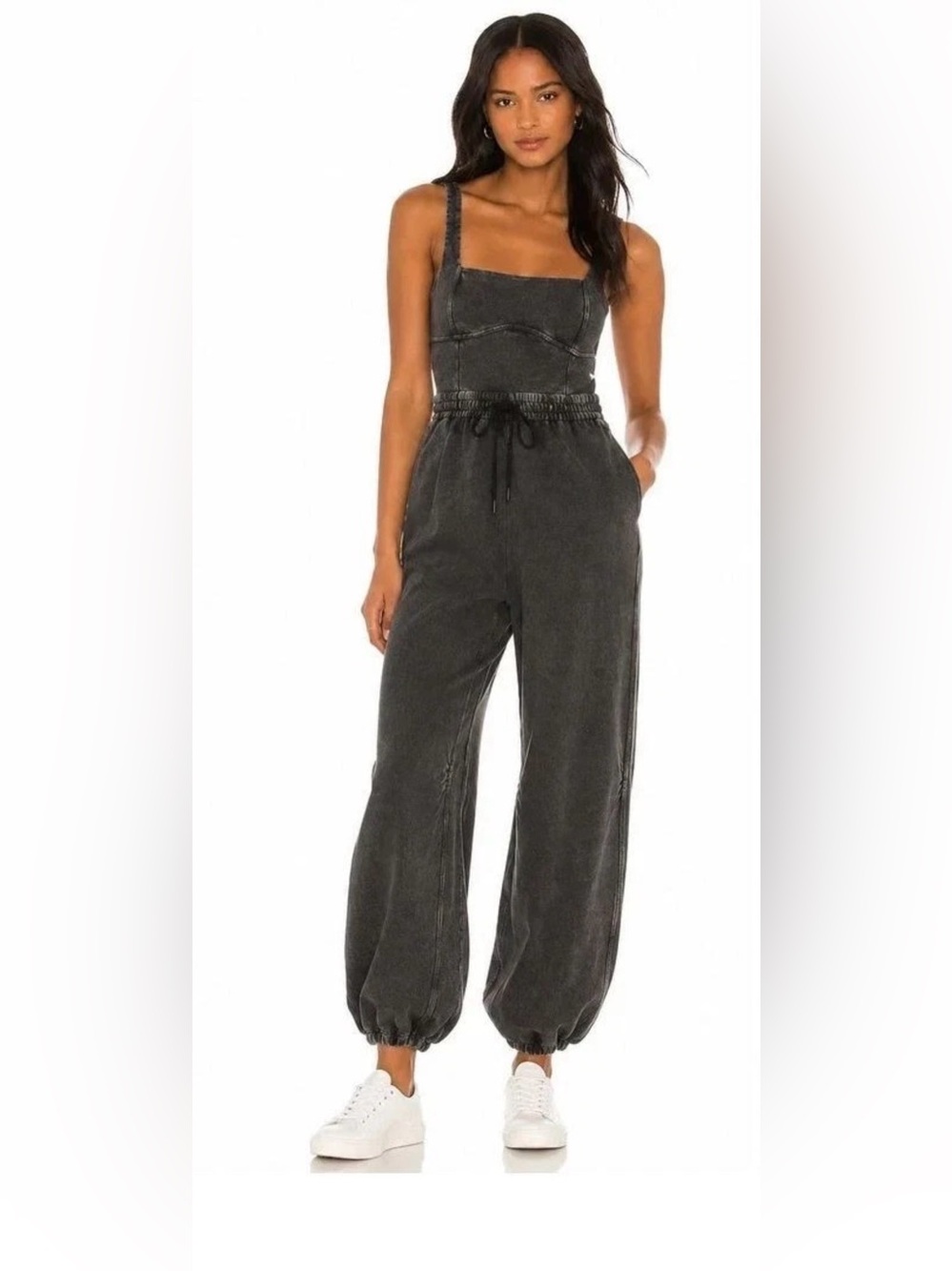 FP Movement Free People Inbound Jumpsuit Black Stretch Cotton Pockets Size XS